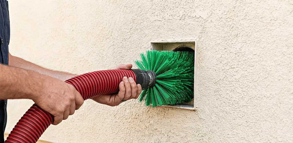 Air duct cleaning brush removing debris from a vent opening in Pasadena, CA