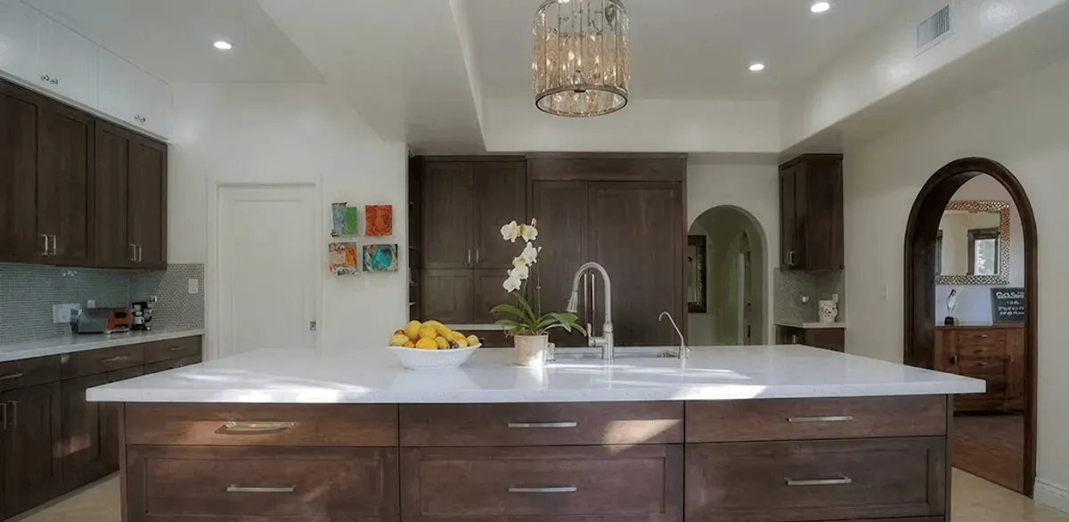 Cabinet refacing project with updated kitchen cabinets and island in Pasadena, CA