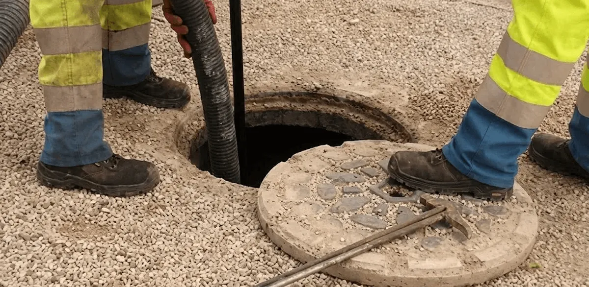 Drain cleaning crew clearing a sewer access point with professional equipment in Pasadena, CA